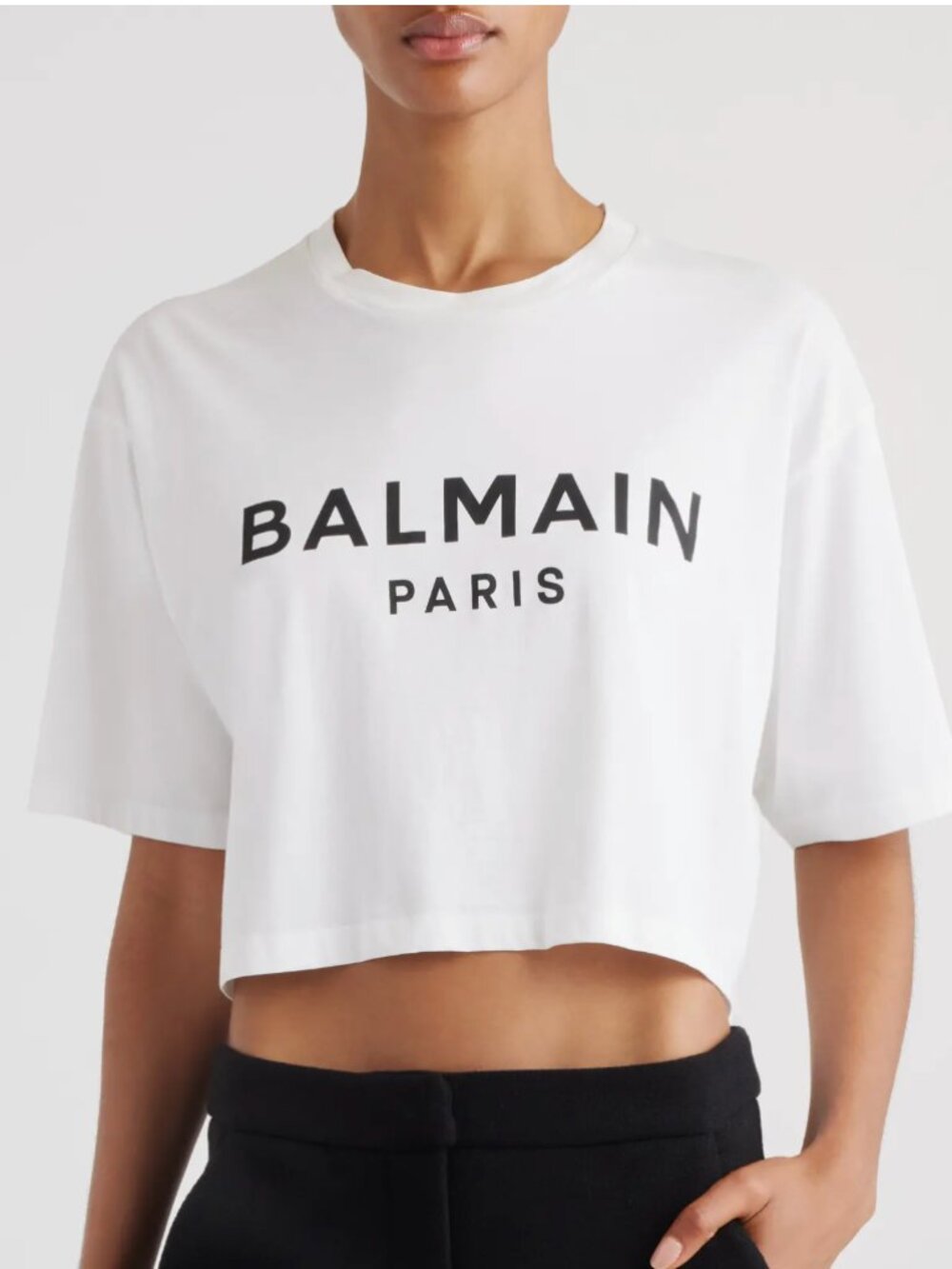 Balmain Logo Crop Cotton Graphic T-Shirt in XL
